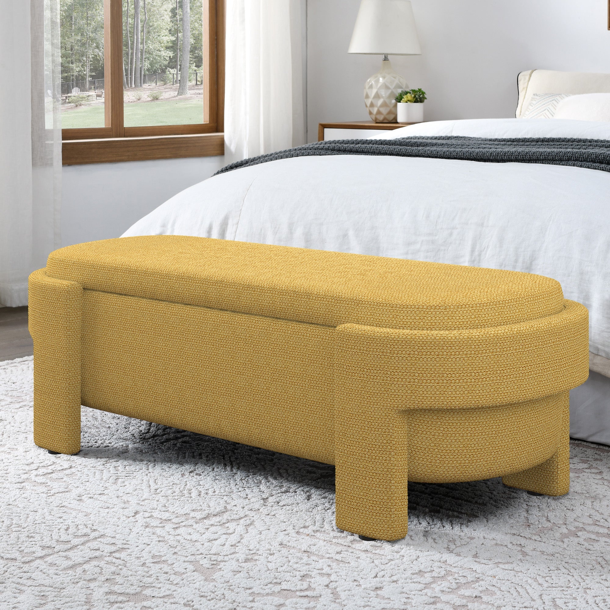 Banco tapizado de lino con gran espacio de almacenamiento para sala o dormitorio – Diseño moderno y elegante