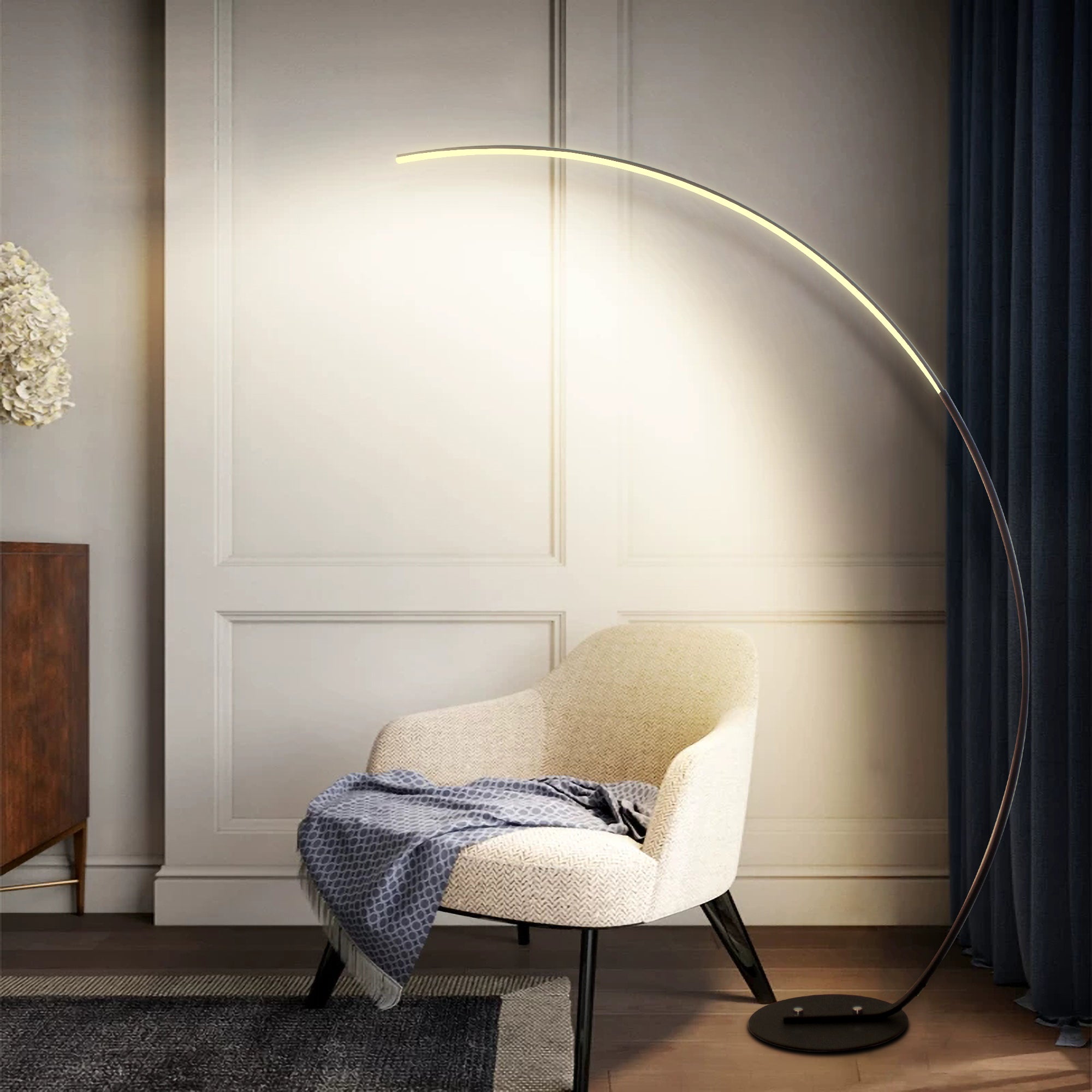 Lámpara de pie curva moderna RGBW – Iluminación LED decorativa con control remoto | Nueva versión 2025