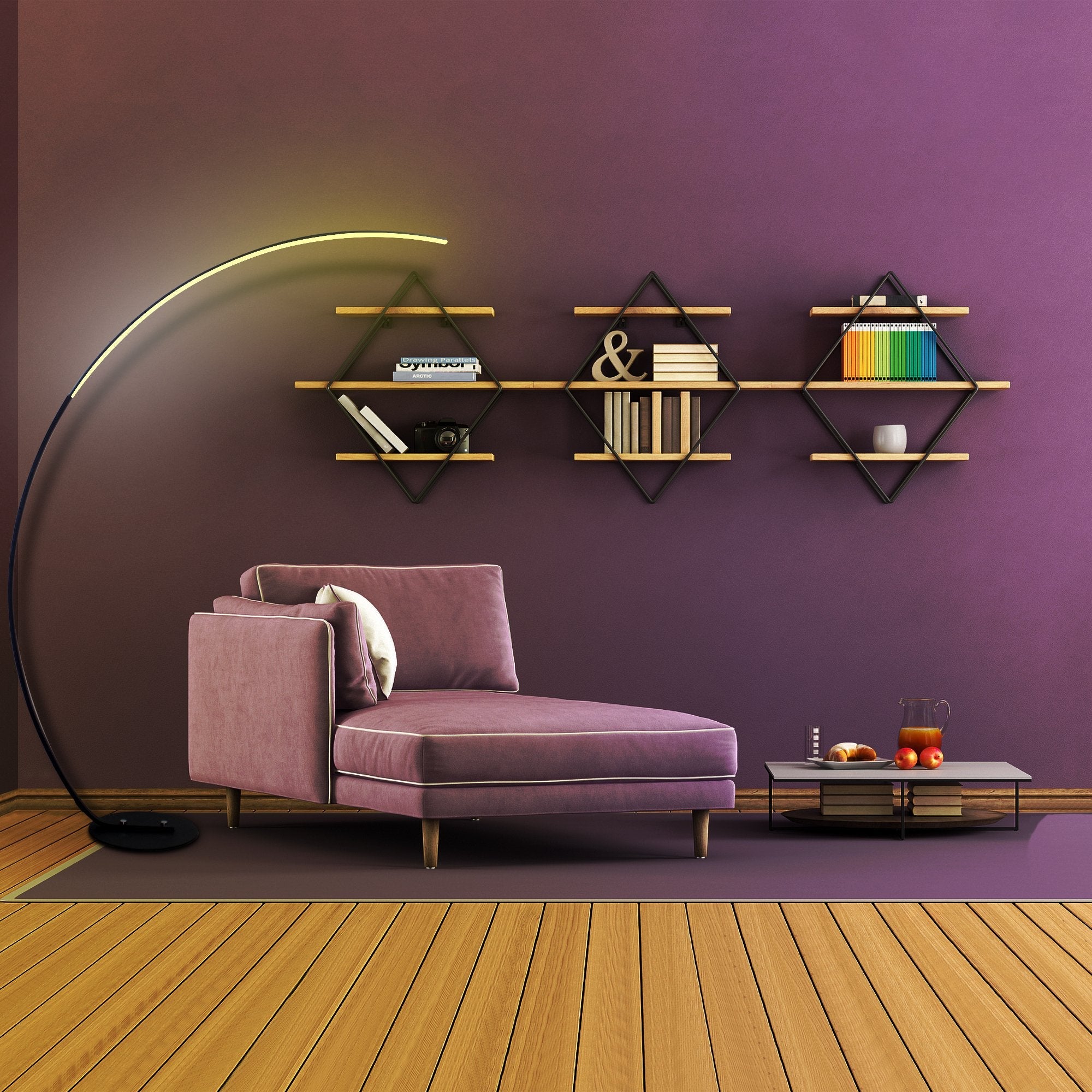 Lámpara de pie curva moderna RGBW – Iluminación LED decorativa con control remoto | Nueva versión 2025