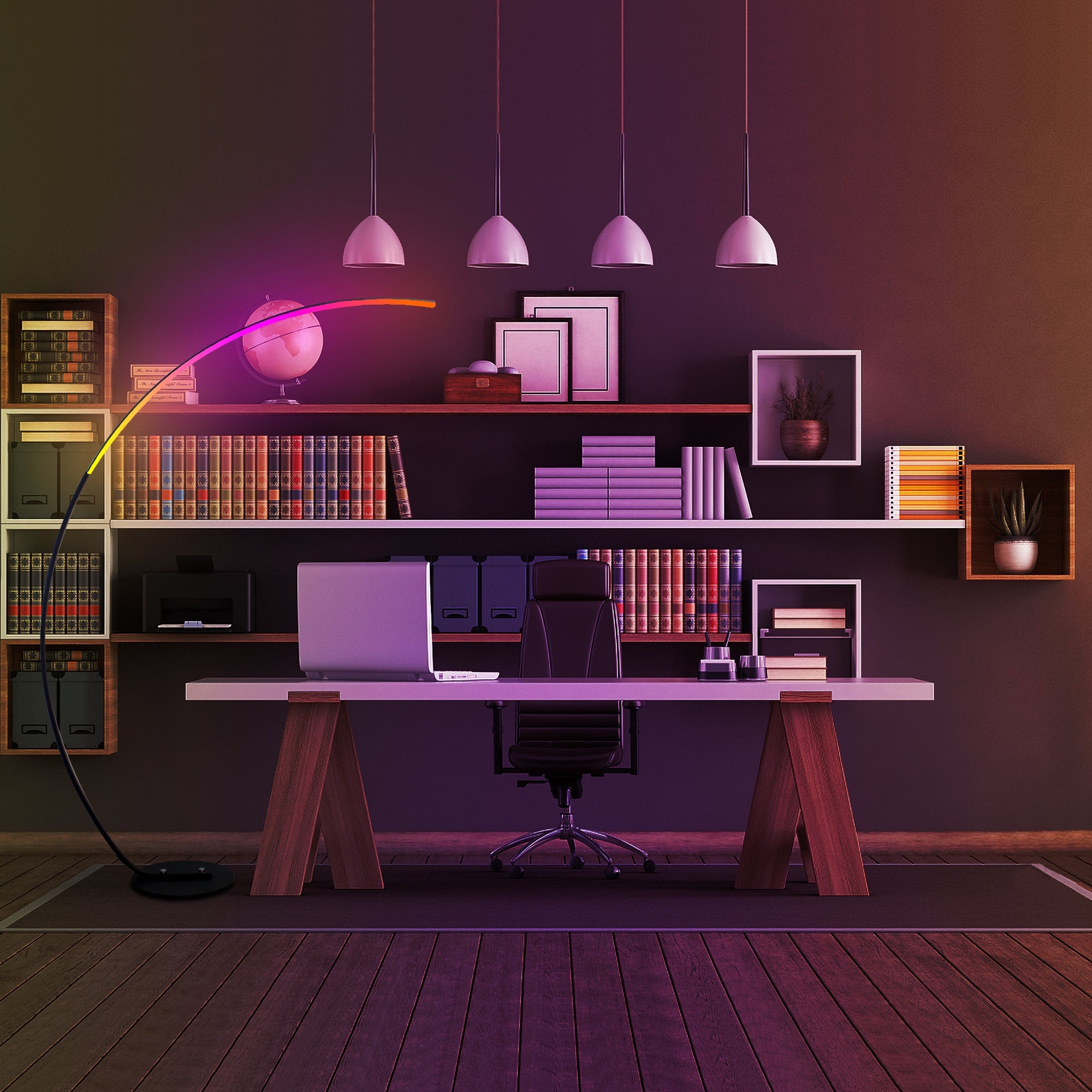 Lámpara de pie curva moderna RGBW – Iluminación LED decorativa con control remoto | Nueva versión 2025