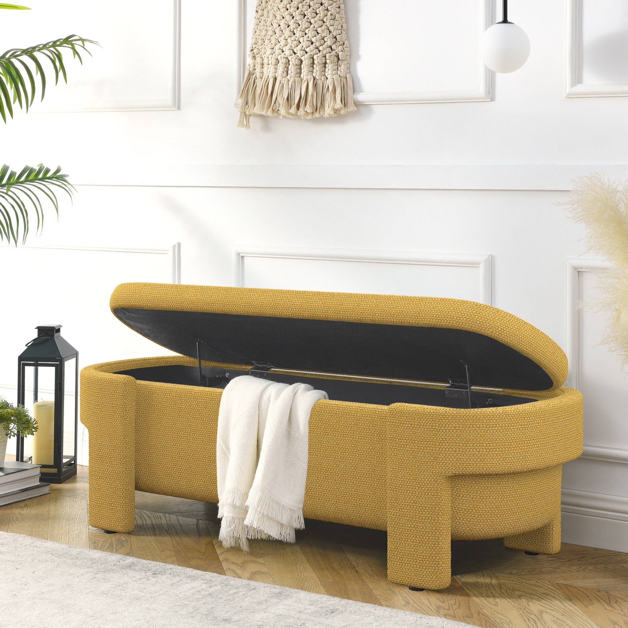 Banco tapizado de lino con gran espacio de almacenamiento para sala o dormitorio – Diseño moderno y elegante