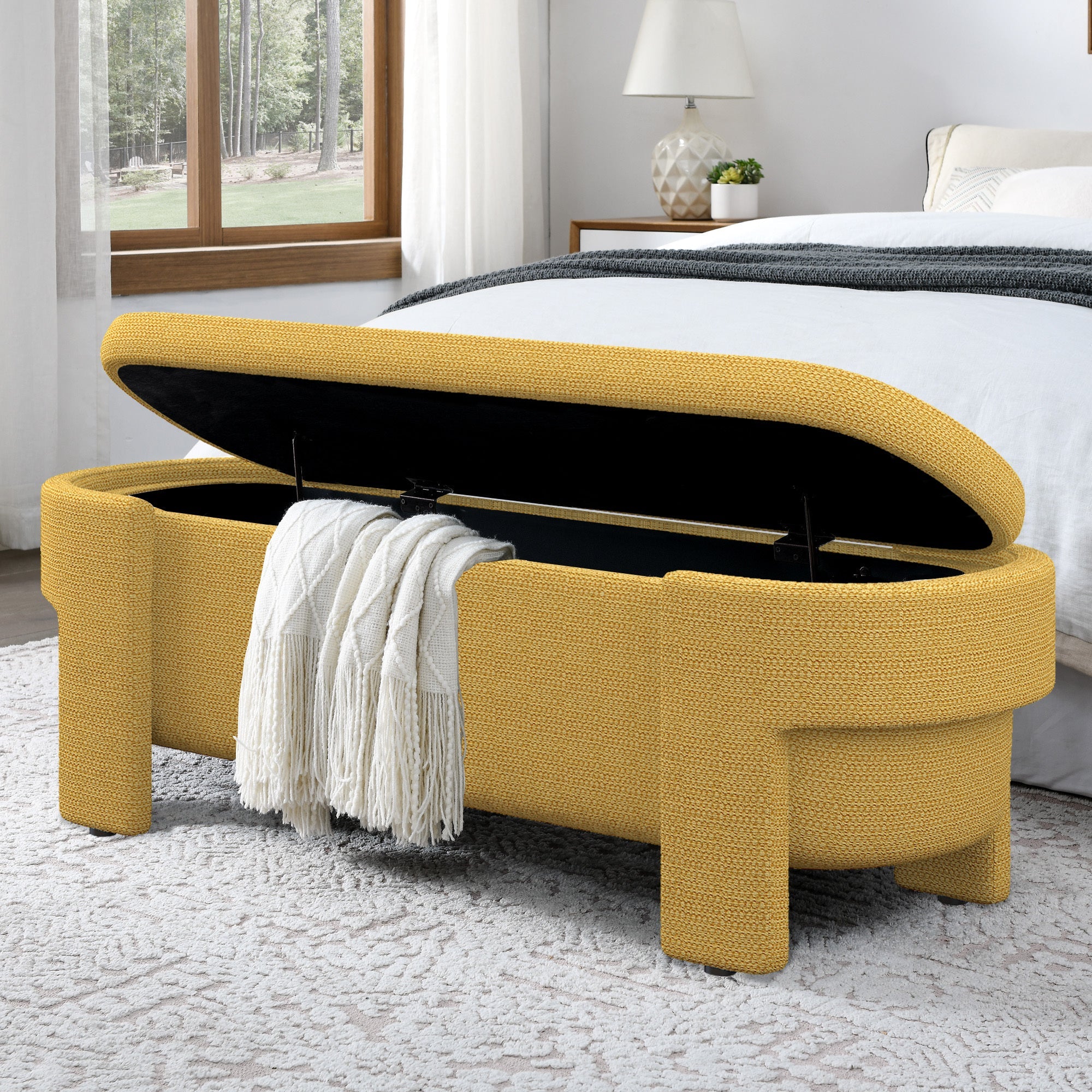 Banco tapizado de lino con gran espacio de almacenamiento para sala o dormitorio – Diseño moderno y elegante